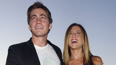 Jennifer Aniston (R) and Jake Gyllenhaal, cast members in the motion picture dark comedy 